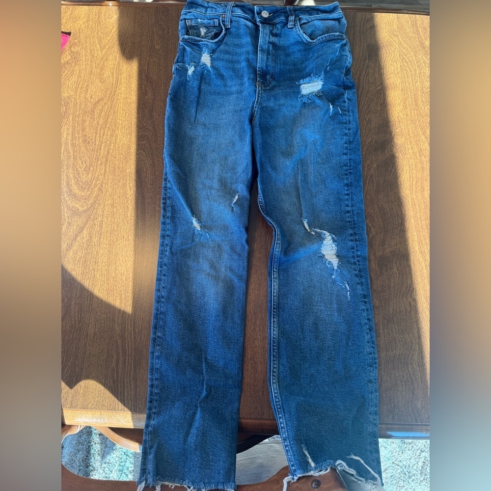 We The Free Washed Blue Straight-Leg Distressed Jeans